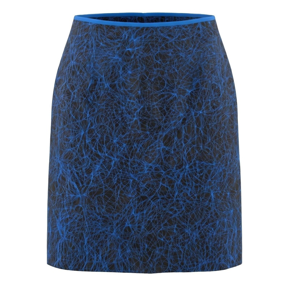 Anni Kuan 100% Silk Pencil Skirt Womens 6 Blue Black Abstract Design